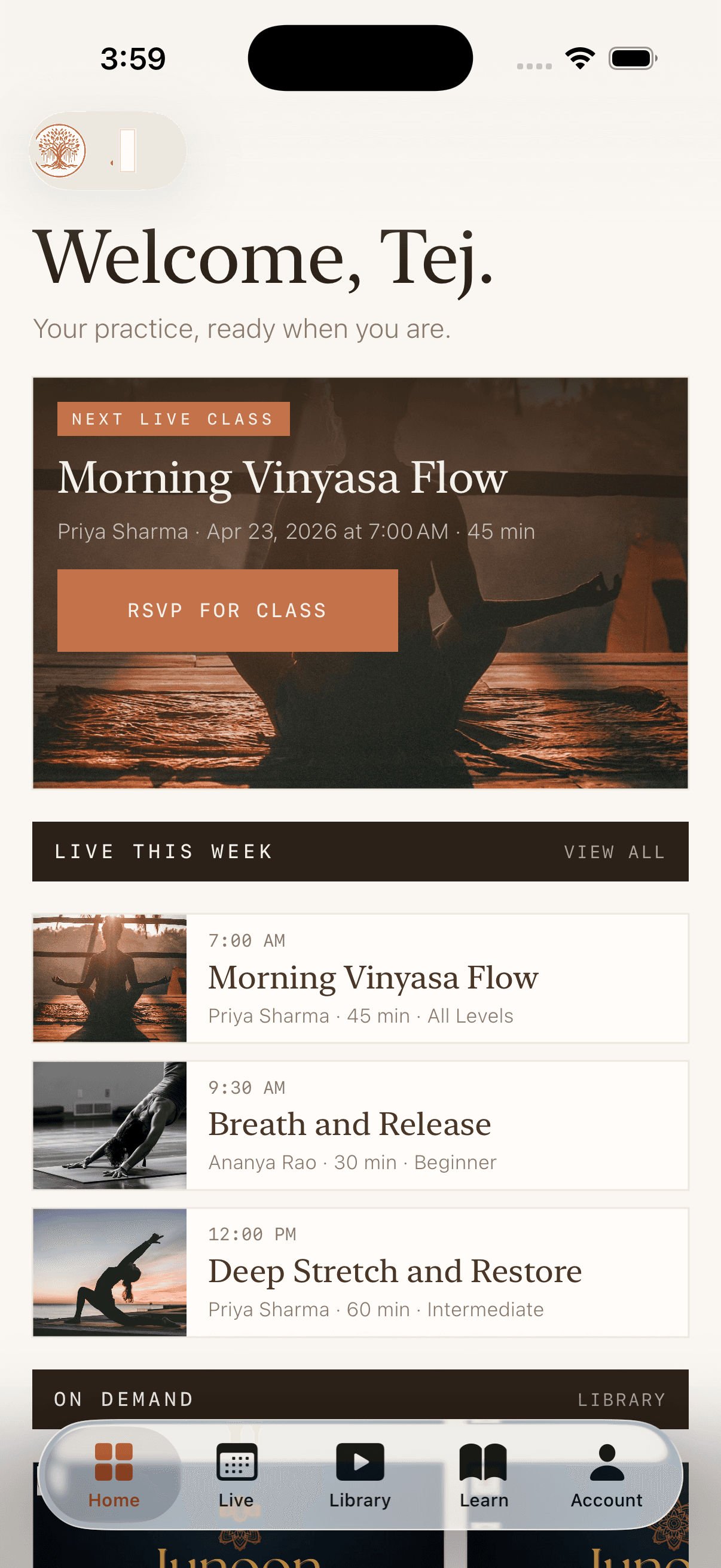 Junoon mobile app home screen preview