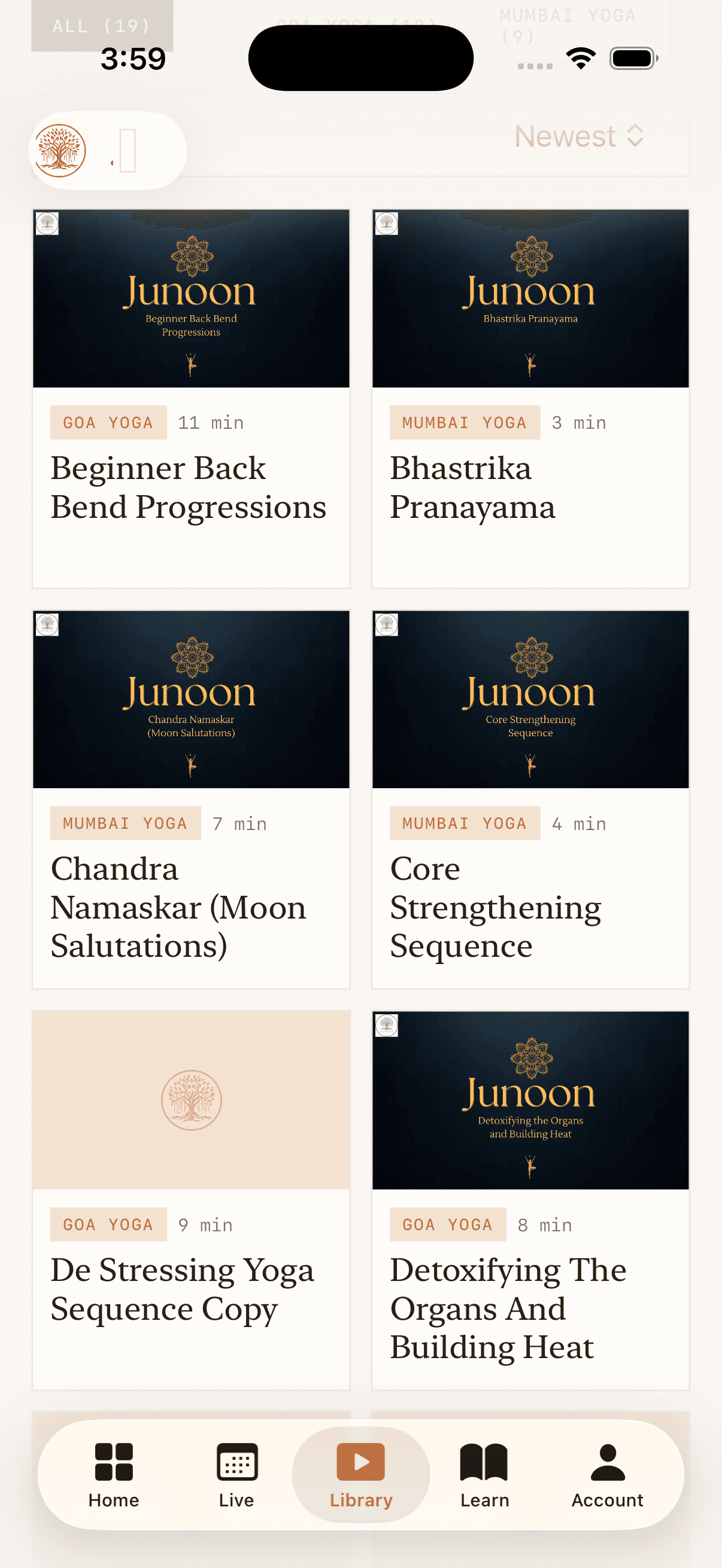 Junoon mobile app library screen preview